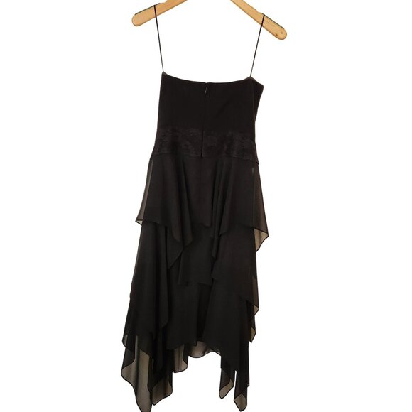Liz Claiborne black Strapless Chiffon Dress Lace Rose Fairy Whimsigoth Dark Boho - Picture 2 of 15
